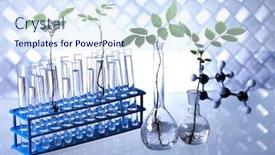  Presentation with laboratory equipment - Beautiful PPT layouts featuring laboratory glassware equipment experimental plant backdrop and a sky blue colored foreground