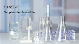  Presentation with lab glassware - Audience pleasing slide deck consisting of laboratory glassware on lab table backdrop and a light blue colored foreground