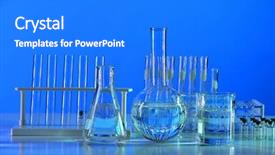  Presentation with glassware - PPT theme with laboratory glassware on reflective table with blue light background and a gray colored foreground