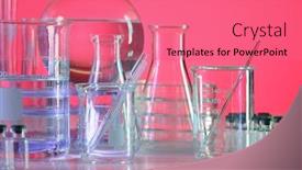  Presentation with glassware - Theme with laboratory glassware on reflective table with red background background and a coral colored foreground