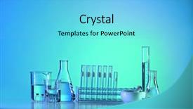  Presentation with glassware - PPT theme consisting of laboratory glassware on table with colored background background and a light blue colored foreground