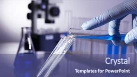  Presentation with liquid soap hand wash - PPT theme featuring laboratory glassware with blue liquid background and a ocean colored foreground
