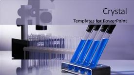  Presentation with liquid - Beautiful theme featuring laboratory glassware with blue liquid backdrop and a light blue colored foreground