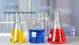  Presentation with lab glassware - PPT layouts consisting of laboratory-glassware-with-colored-liquids background and a light blue colored foreground