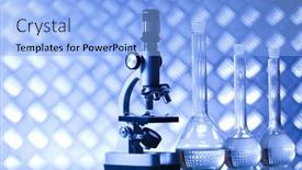  Presentation with glassware - Slide deck having laboratory-glassware background and a light blue colored foreground