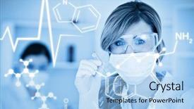  Presentation with graphic - PPT theme with laboratory graphics - science graphic against blond scientist background and a light blue colored foreground