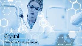  Presentation with pipette - Audience pleasing PPT theme consisting of laboratory graphics - science graphic against science student backdrop and a light blue colored foreground