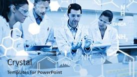  Presentation with science - Colorful slide set enhanced with laboratory graphics - science graphic against scientists backdrop and a  colored foreground