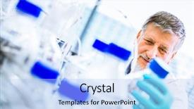  Presentation with scientific research - Beautiful slide deck featuring laboratory liquid - senior male researcher carrying backdrop and a light blue colored foreground