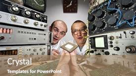  Presentation with funny - Slide deck having laboratory looking at modern computer background and a coral colored foreground