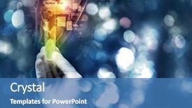  Presentation with scientist - Audience pleasing slides consisting of laboratory medicin - close up of scientist hand backdrop and a teal colored foreground