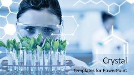  Presentation with science swirls - Slide deck with laboratory medicin - science graphic against female scientist background and a light blue colored foreground