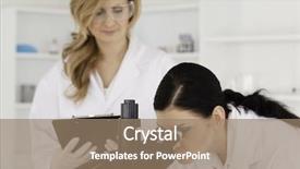  Presentation with scientist - Cool new theme with laboratory microbiologi - dark-haired scientist and her assistant backdrop and a  colored foreground