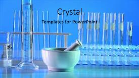  Presentation with glassware - Beautiful slide deck featuring laboratory mortar with glassware on table backdrop and a teal colored foreground