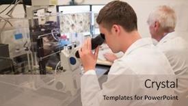  Presentation with laboratory mouse - Presentation with laboratory mouse - biochemist and student looking background and a coral colored foreground