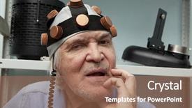  Presentation with inventor - Slides with laboratory physic - aged man crazy inventor wearing background and a coral colored foreground