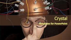  Presentation with inventor - Slide deck consisting of laboratory physic - crazy inventor helmet for brain background and a tawny brown colored foreground