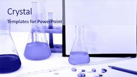  Presentation with biochemistry research laboratory - Presentation theme enhanced with laboratory research - glass test tubes background and a  colored foreground