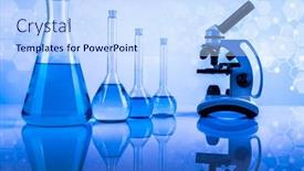  Presentation with research development - Amazing PPT theme having laboratory-research-and-development-scientific backdrop and a sky blue colored foreground