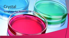  Presentation with liquid - Amazing PPT theme having color liquid in petri dishes on blue background backdrop and a light blue colored foreground