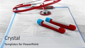  Presentation with blood test - Presentation theme having laboratory result - blood test health care concept background and a light blue colored foreground