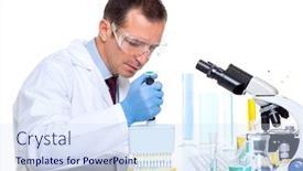 Presentation with pipette - PPT theme enhanced with laboratory scientist working at lab with multi channel pipette background and a sky blue colored foreground