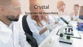  Presentation with staff - PPT layouts featuring laboratory staff in the workplace background and a  colored foreground
