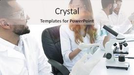  Presentation with laboratory physical - Presentation consisting of laboratory staff in the workplace background and a light gray colored foreground