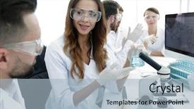  Presentation with staff - Slide deck consisting of laboratory staff in the workplace background and a  colored foreground