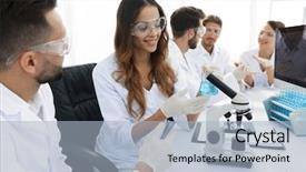  Presentation with staff - Amazing theme having laboratory staff in the workplace backdrop and a  colored foreground