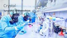  Presentation with manufacturing - Presentation consisting of laboratory-team-working-together background and a light blue colored foreground