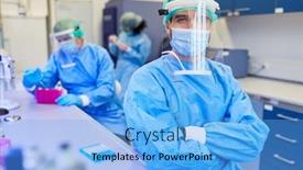  Presentation with tests - Colorful PPT theme enhanced with laboratory-technician-in-the-laboratory backdrop and a light blue colored foreground