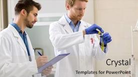  Presentation with lab - Slide set consisting of laboratory technician mixing liquids background and a soft green colored foreground