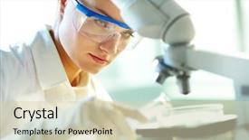  Presentation with lab google - Beautiful slides featuring compound - female lab worker experimenting backdrop and a soft green colored foreground