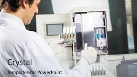  Presentation with medical analysis - Presentation theme consisting of laboratory test - mid adult male technician performing background and a lemonade colored foreground