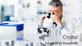  Presentation with scientific research - Amazing slide set having laboratory test - senior male researcher carrying backdrop and a lemonade colored foreground