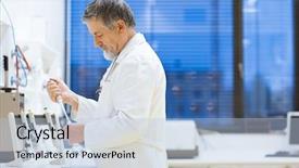  Presentation with scientific research - PPT theme with laboratory test - senior male researcher carrying background and a  colored foreground