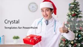  Presentation with gift - PPT theme enhanced with laboratory tree - doctor with gift box background and a sky blue colored foreground