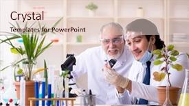  Presentation with molecular biology lab - Beautiful presentation design featuring laboratory tree - two chemists working backdrop and a  colored foreground