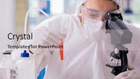  Presentation with chemicals - Beautiful presentation design featuring chenical hazard - chemist working in the laboratory backdrop and a  colored foreground