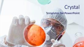  Presentation with hazardous - Cool new PPT theme with chenical hazard - chemist working in the laboratory backdrop and a sky blue colored foreground