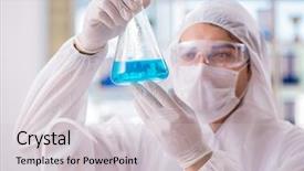  Presentation with dna bacteria - Colorful presentation design enhanced with bacteria dna - chemist working in the laboratory backdrop and a light gray colored foreground