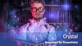  Presentation with crazy - Presentation featuring laboratory with old manuscripts alchemist background and a cobalt blue colored foreground