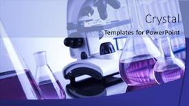  Presentation with glassware - Presentation theme enhanced with laboratory-work-place-with-microscope background and a light blue colored foreground