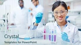  Presentation with investigation - Beautiful presentation theme featuring laboratory worker backdrop and a sky blue colored foreground