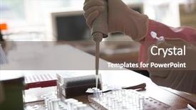  Presentation with biotechnology laboratory - Audience pleasing presentation theme consisting of laboratory workplace for biotechnology investigation dna analyze backdrop and a tawny brown colored foreground