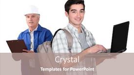  Presentation with computers - Beautiful presentation featuring laborer-and-student-with-computers backdrop and a coral colored foreground