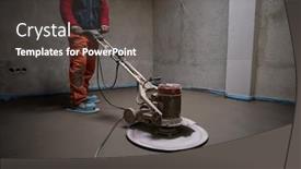  Presentation with construction site construction - Colorful presentation design enhanced with laborer-performing-and-polishing-sand backdrop and a dark gray colored foreground