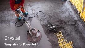  Presentation with cement - Audience pleasing PPT theme consisting of laborer-performing-and-polishing-sand backdrop and a gray colored foreground