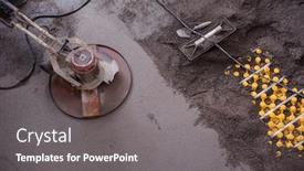  Presentation with zen footprints and sand - Theme having laborer-performing-and-polishing-sand background and a gray colored foreground